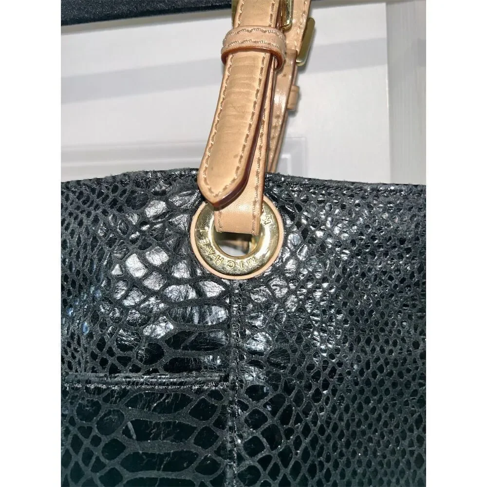 Michael Kors Black Python Embossed Leather Shoulder Bag Women's Handbag - Picture 2 of 10